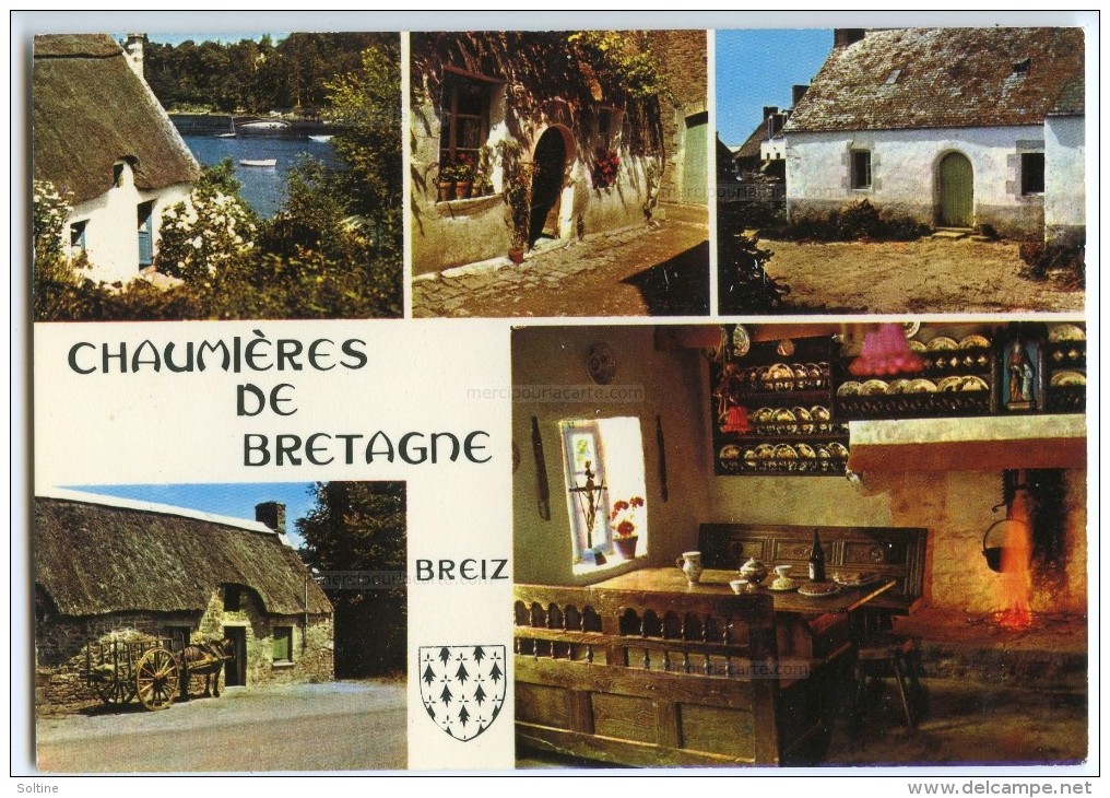 Chaumières De Bretagne - Multivues - Cornouaille, Vannetais, Le Porzay - écrite Non Timbrée - 2 Scans - Autres & Non Classés