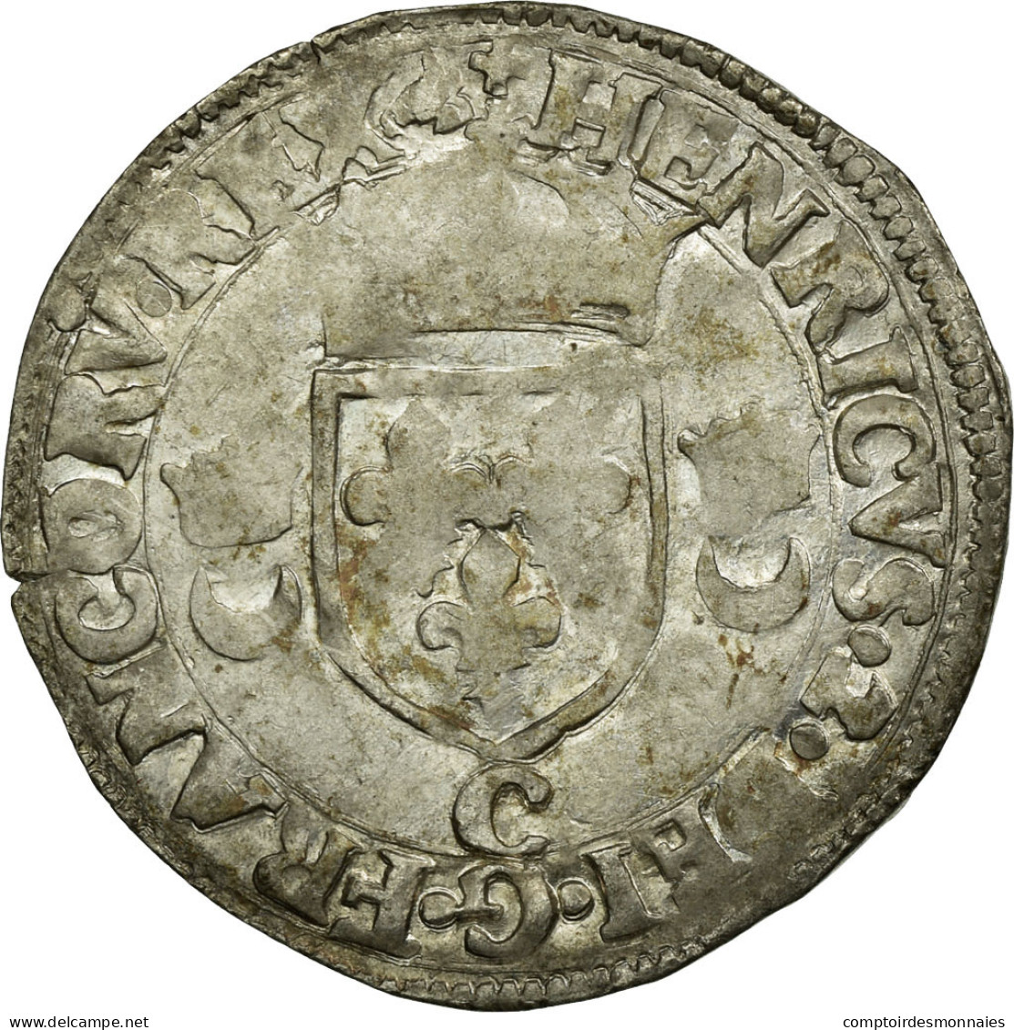 Monnaie, France, Douzain Aux Croissants, 1551, Saint Lô, TB+, Argent - 1547-1559 Henry II