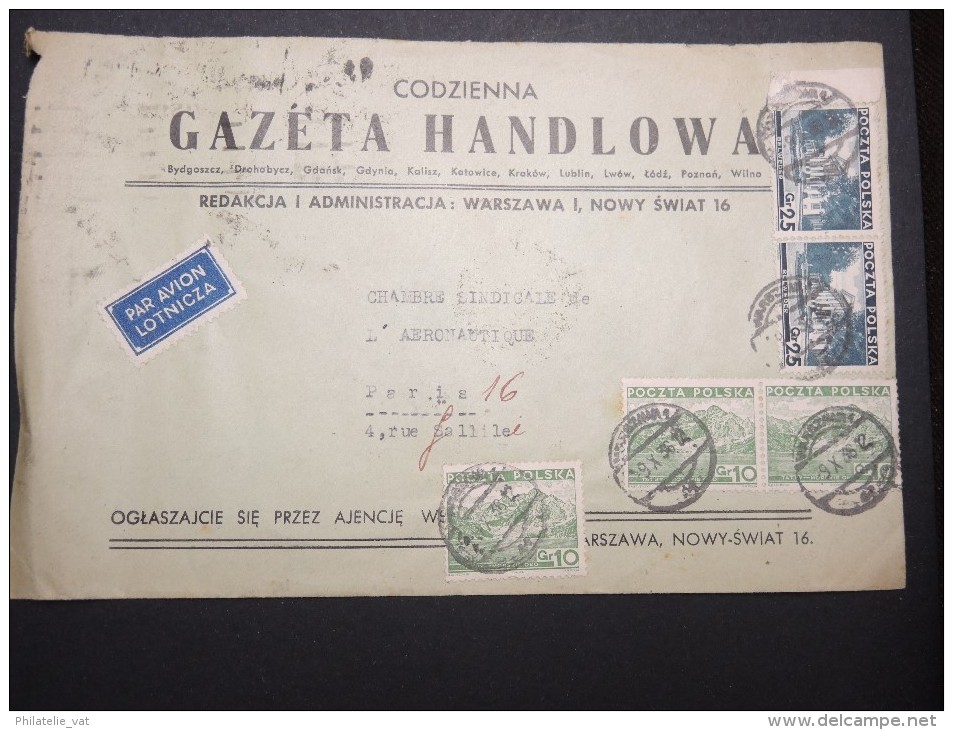 POLOGNE - Enveloppe Pour Paris En 1936 Par Avion ( étiquette ) - A Voir - Lot P13045 - Cartas & Documentos