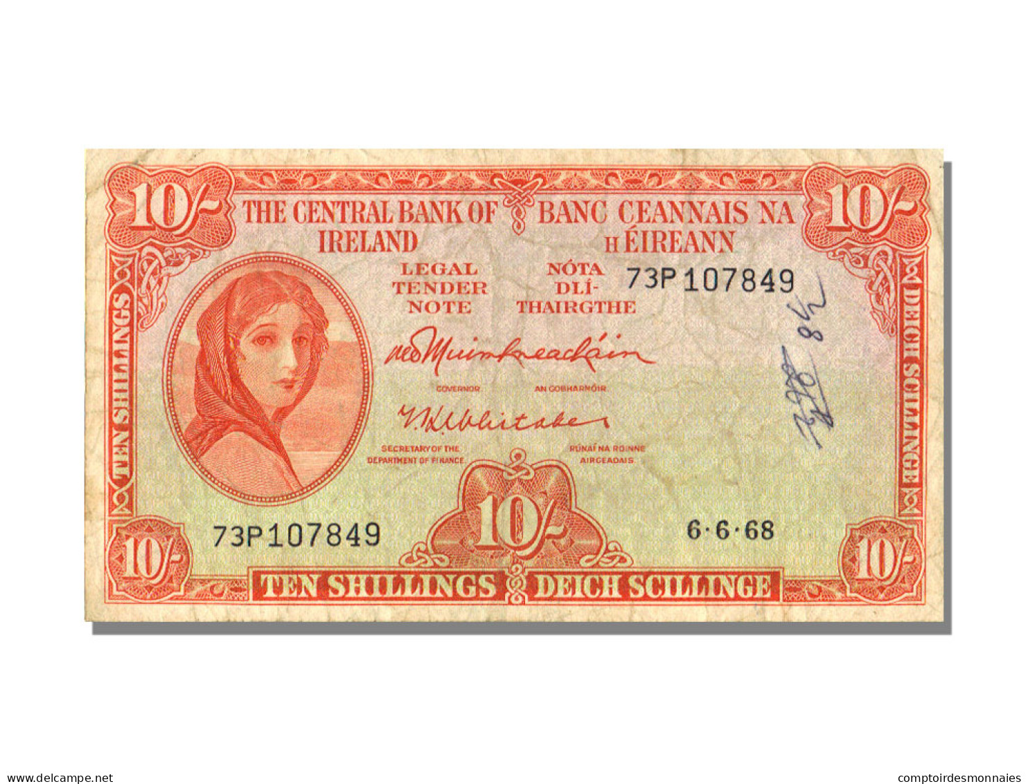 Billet, Ireland - Republic, 10 Shillings, 1968, 1968-06-06, KM:63a, TTB+ - Irlande