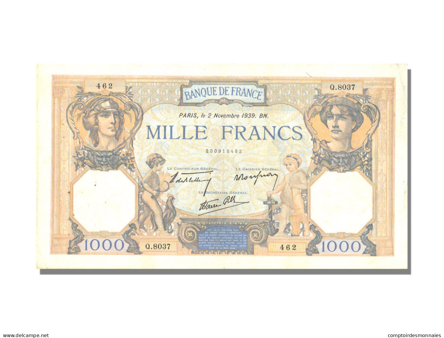 Billet, France, 500 Francs, 1 000 F 1927-1940 ''Cérès Et Mercure'', 1939 - 1 000 F 1927-1940 ''Cérès Et Mercure''