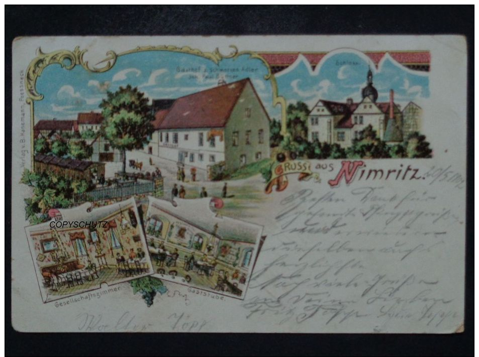 NIMRITZ Oppurg Gera - Litho - Z. B. Gasthaus Z. SCHWARZEN ADLER + Innen - 1902 - Sonstige & Ohne Zuordnung