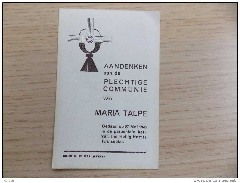 Communieprentje Maria Talpe 27/5/1945 Kruiseeke - Religione & Esoterismo