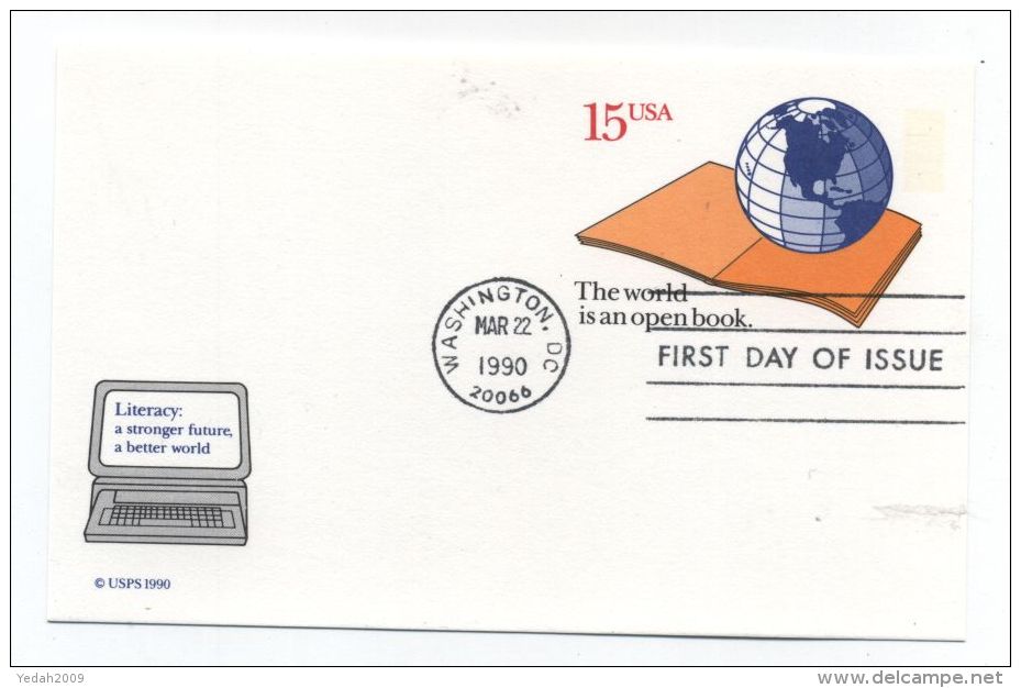 USA LITERACY AWARENESS COMPUTER FDC POSTAL CARD 1990 - Computers