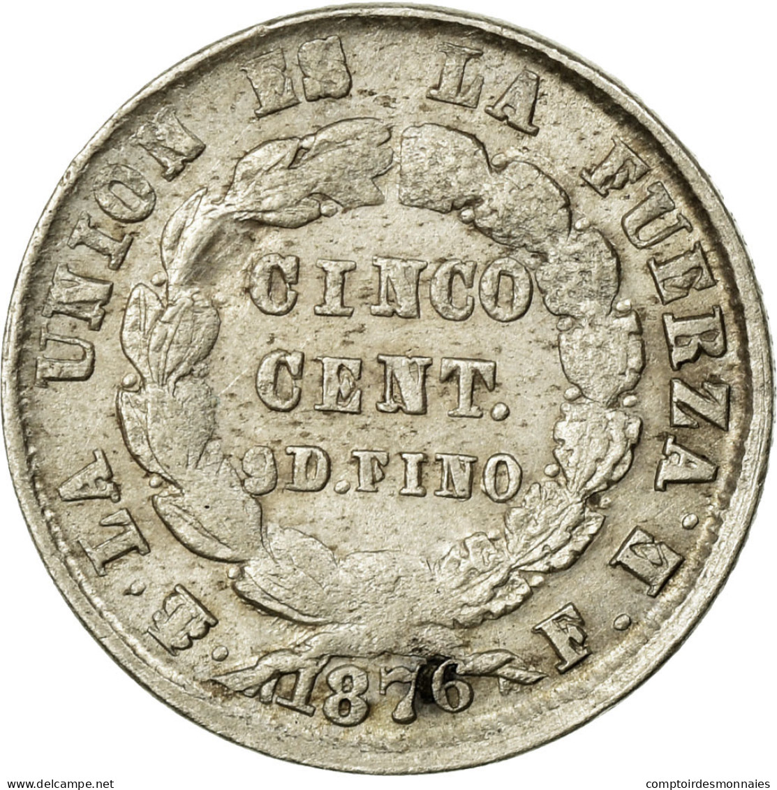 Monnaie, Bolivie, 5 Centavos, 1876, TTB, Argent, KM:157.1 - Bolivia