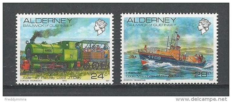 Alderney: 59/ 60 ** Locomotive Et Bateau De Sauvetage - Alderney