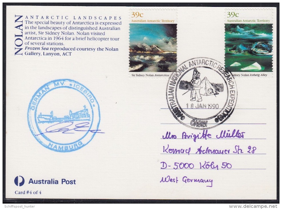 ANTARCTIC, AAT, CASEY, 18.JAN 1990, MAXI-color-card , Stopover M/V"ICEBIRD" Cachet+sign , Look Scan !! 18.11-07 - Antarctische Expedities