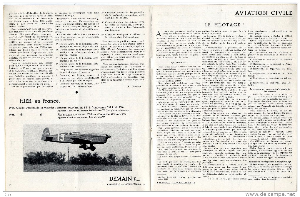 AVIATION  L AEROPHILE 1942  N° 1    PAGES 1  à 24  +  10 PAGES PUBLICITAIRE   TRES BON ETAT DE CONSERVATION - AeroAirplanes