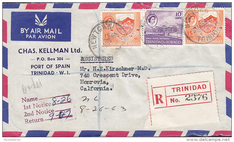 Trinidad & Tobago Registered Einschreiben Airmail NEWTOWN 1963 Cover Brief MONROVIA United States (2 Scans) - Trinidad & Tobago (...-1961)