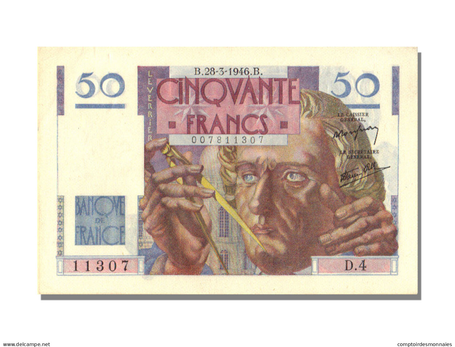 Billet, France, 50 Francs, 50 F 1946-1951 ''Le Verrier'', 1946, 1946-03-28 - 50 F 1946-1951 ''Le Verrier''