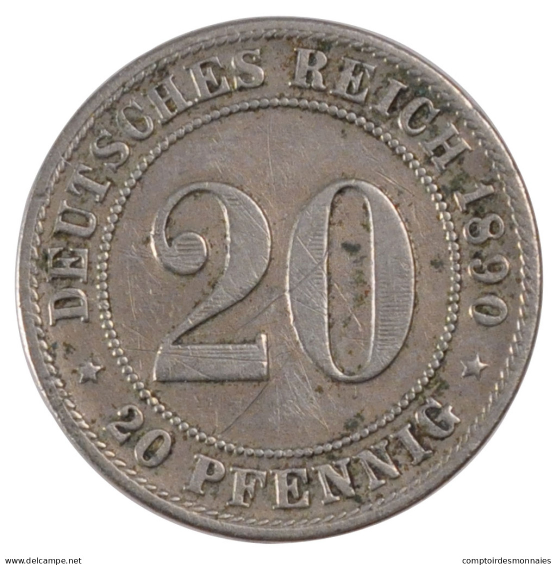 Monnaie, GERMANY - EMPIRE, 20 Pfennig, 1890, Stuttgart, TTB, Copper-nickel - 20 Pfennig