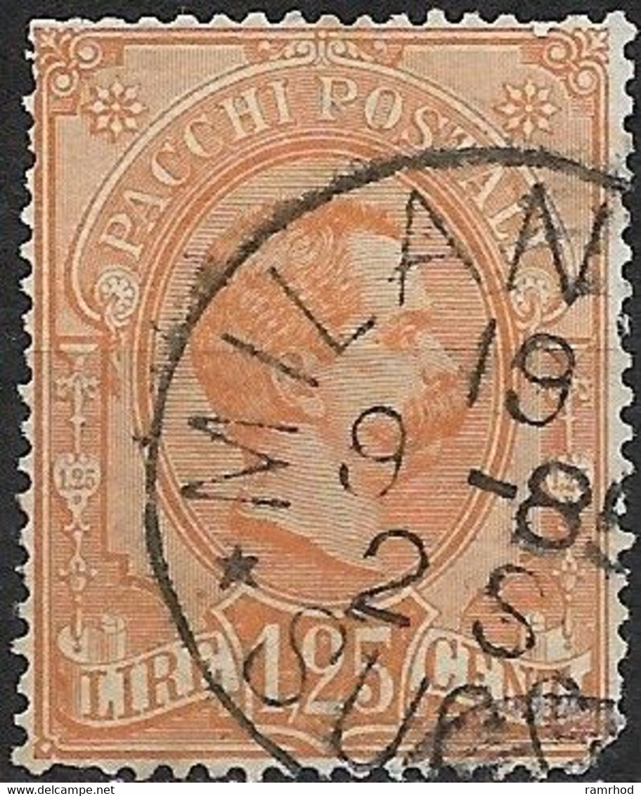 ITALY 1884 Parcel Post - King Umberto I - 1l.25 - Orange  FU - Postal Parcels