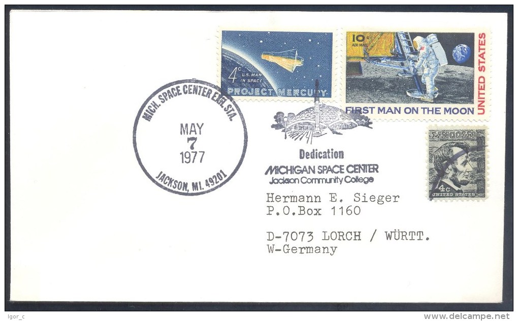 USA 1977 Cover: Space Weltraum Espace: Astronauts Mercury; Michigan Space Center Jackson Community Collage - USA