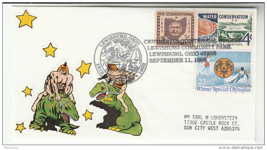 1993 LEWISBURG OHIO 175th Anniv USA WAGON EVENT COVER Stamps Water Conservation Environment Skiing Ski Sport - Other (Earth)