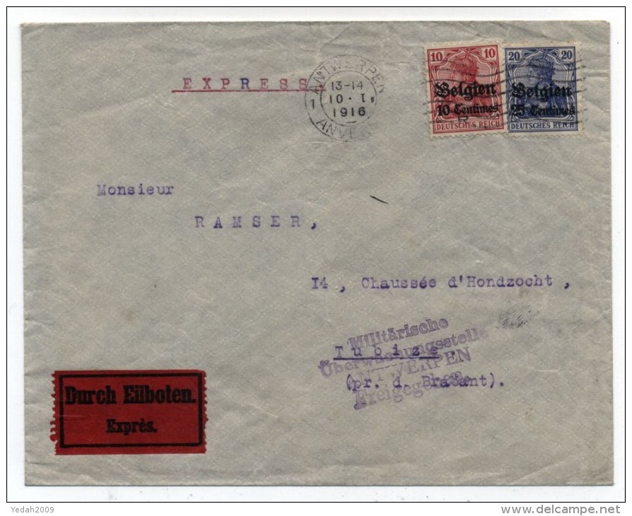 Germany OCCUPATION Belgium EXPRES COVER 1916 - OC1/25 General Government