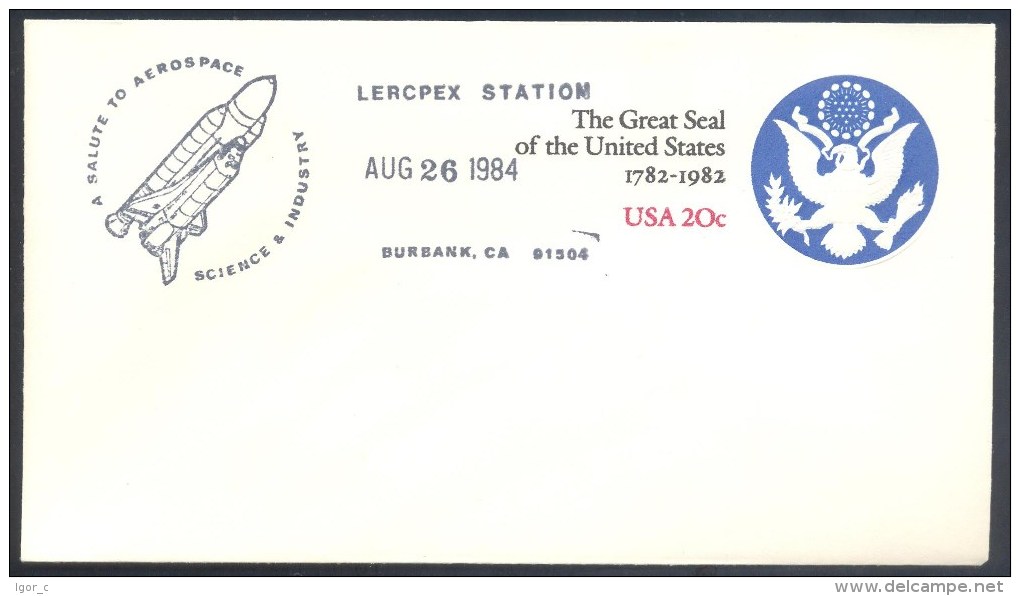 USA 1984 Postal Stationery Cover: Space Weltraum Espace: A Salute To Aerospace Science & Industry; Space Shuttle - Etats-Unis