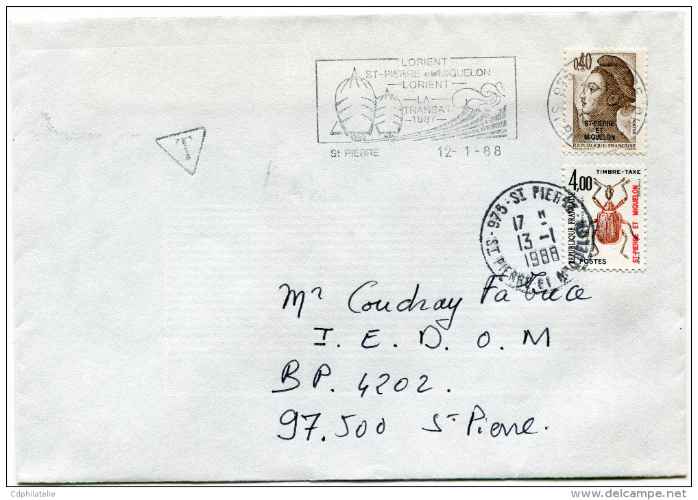 ST PIERRE ET MIQUELON LETTRE DEPART 975 ST PIERRE 12-1-1988 TAXEE A ST PIERRE 13-1-1988 POUR ST PIERRE - Lettres & Documents