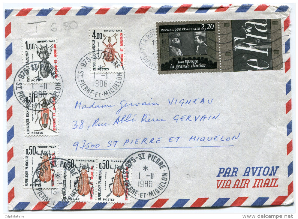 ST PIERRE ET MIQUELON LETTRE PAR AVION DEPART LA ROCHELLE ?-10-1986 TAXEE A L'ARRIVEE A ST PIERRE LE 1-11-19861- - Lettres & Documents