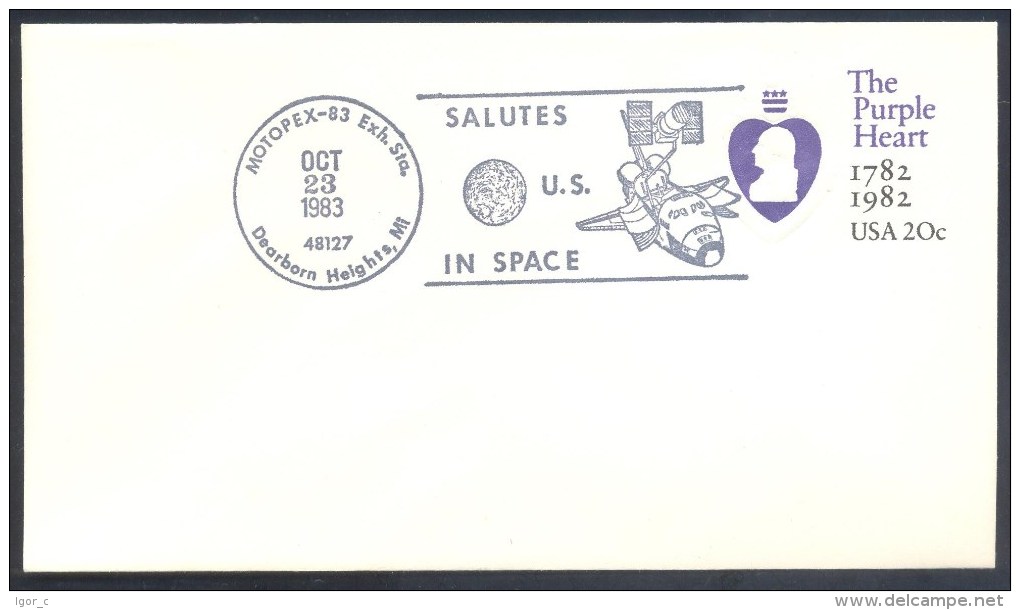 USA 1983 Postal Stationery Cover: Space Weltraum Espace: Salutes US In Space, Space Shuttle Telescope Cancellation - Etats-Unis