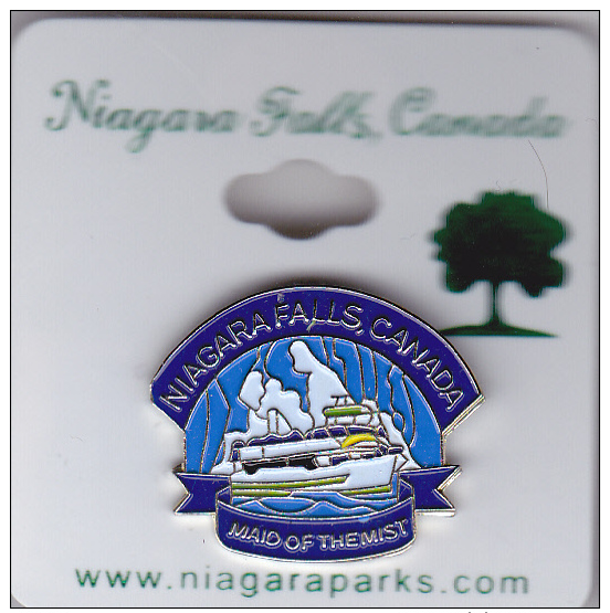 PIN BACK, 10cm, NIAGARA FALLS, Maid Of The Mist, ONTARIO, ON, Canada, Butterfly Clasp, Metal Lapel Pin On Card - Villes