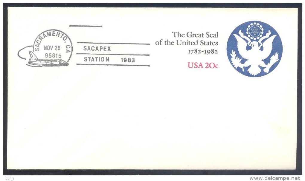 USA 1983 Postal Stationery Cover: Space Weltraum Espace: Sacramento Space Shuttle Cancellation - Etats-Unis