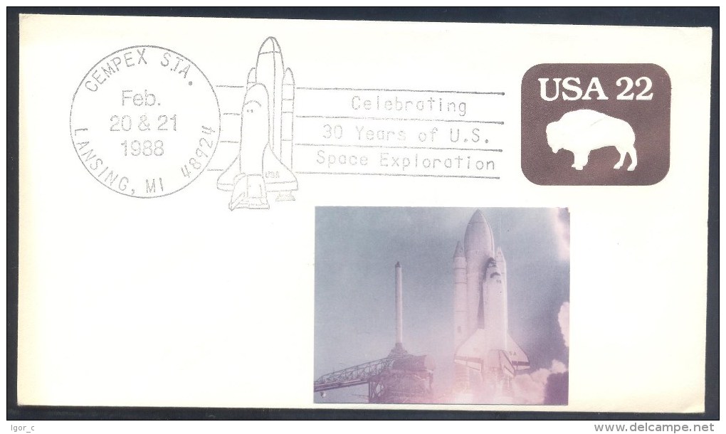USA 1988 Postal Stationery Cover Space Weltraum Espace Celebrating 30 Years Of US Space Exploration Shuttle Cancellation - Etats-Unis