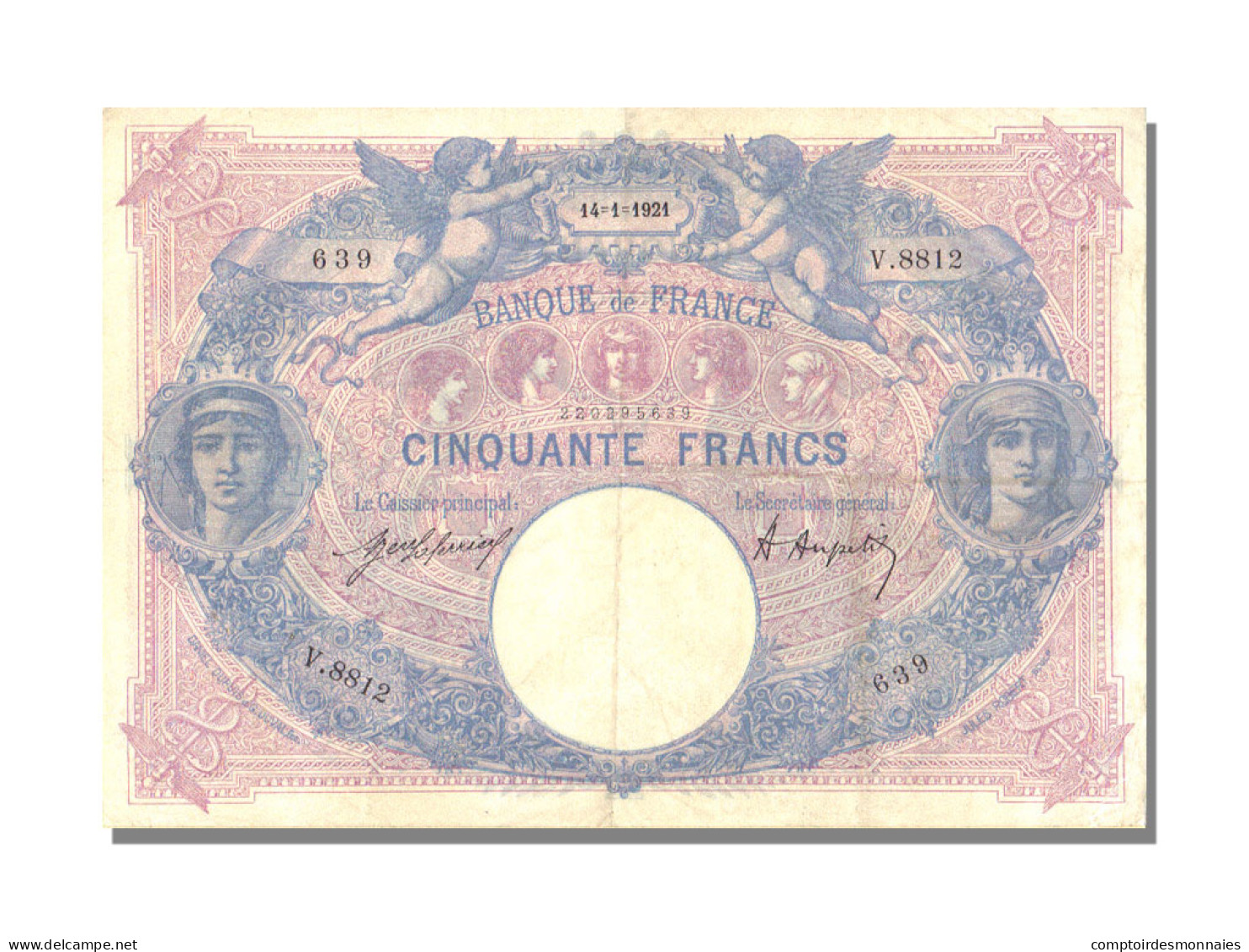 Billet, France, 50 Francs, 50 F 1889-1927 ''Bleu Et Rose'', 1921, 1921-01-14 - 50 F 1889-1927 ''Bleu Et Rose''