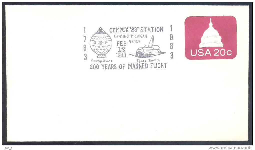 USA 1983 Postal Stationery Cover: Space Weltraum Espace: MONTGOLFIER´S Balloon Space Shuttle 200 Years Of Manned Flights - Etats-Unis