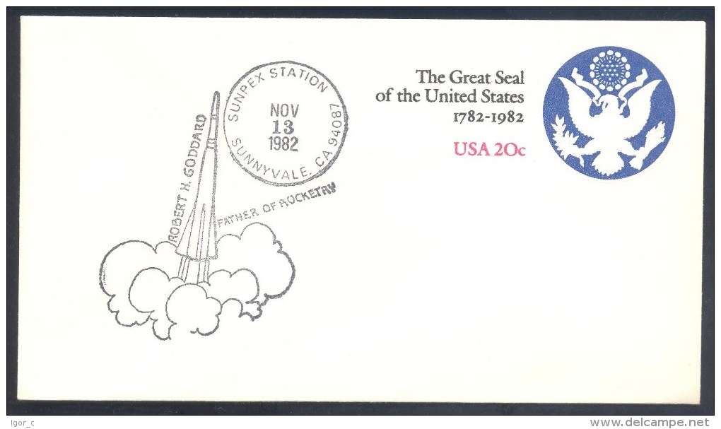 USA 1982 Postal Stationery Cover: Space Weltraum Espace: Robert H: Goddard - The World's First Liquid-fueled Rocket - Etats-Unis