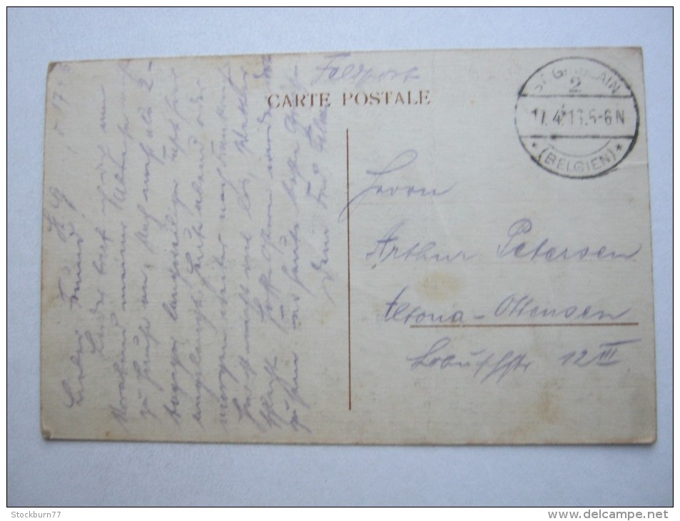 St, Gishlain  ,Carte  Postale Militaire 1914/18  , 2 Scans, Knick - Saint-Ghislain