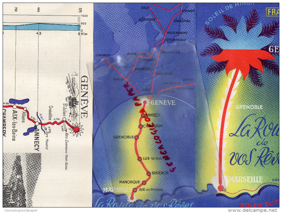 38 - GRENOBLE - DEPLIANT TOURISTIQUE ANNEES 40-50-DE GENEVE A MARSEILLE- ANNECY-AIX-CHAMBERY-LARAGNE-SISTERON-MANOSQUE- - Dépliants Touristiques