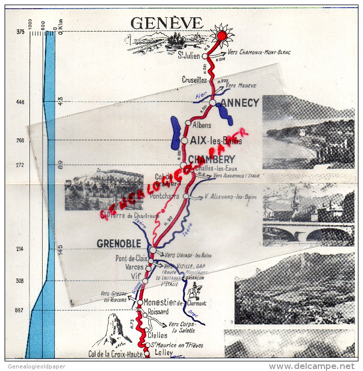 38 - GRENOBLE - DEPLIANT TOURISTIQUE ANNEES 40-50-DE GENEVE A MARSEILLE- ANNECY-AIX-CHAMBERY-LARAGNE-SISTERON-MANOSQUE- - Dépliants Touristiques