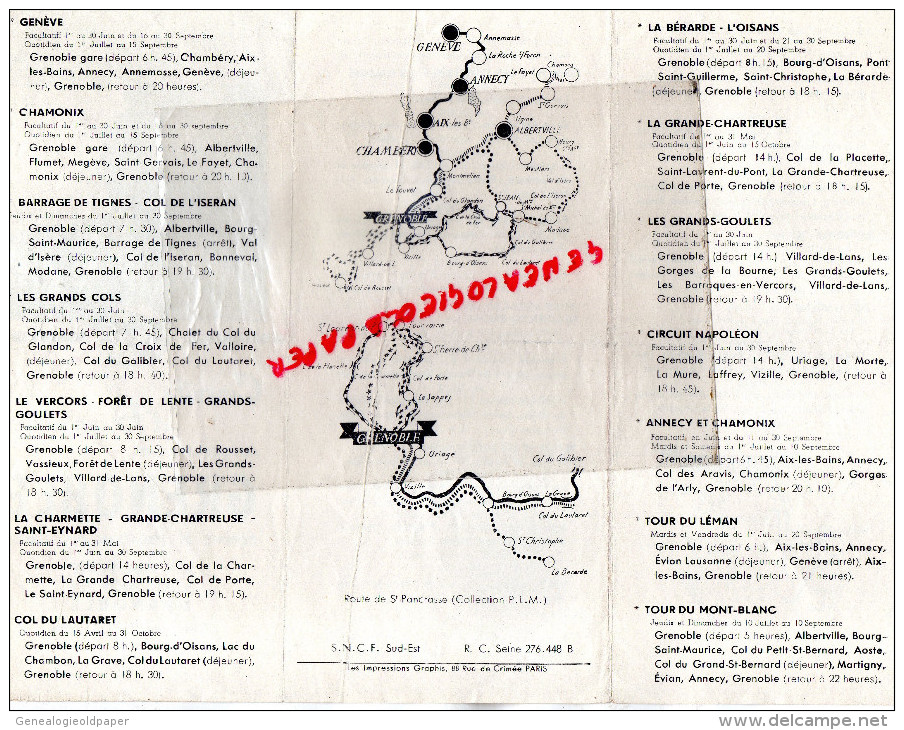 38- DEPLIANT TOURISTIQUE SNCF- GRENOBLE- ETS TRAFFORT - PLACE GRENETTE-URIAGE-PONT ROYANS-LA MURE-VIZILLE- 1953 - Dépliants Touristiques