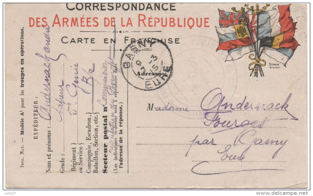 FOURGES   Carte En Franchise Correspondance Des Armées De La République .  A VOIR !!! - Fourges