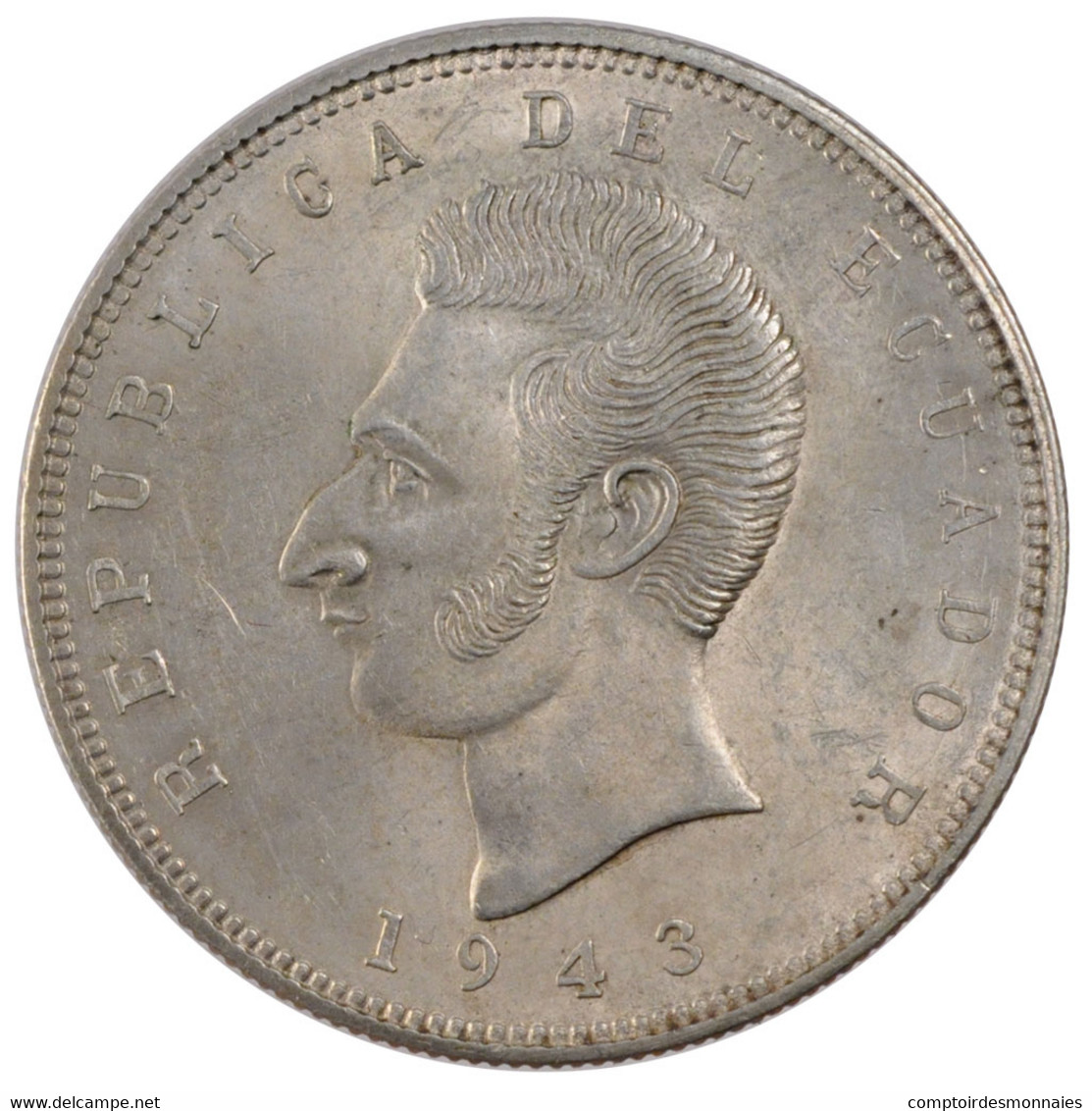 Monnaie, Équateur, 5 Sucres, Cinco, 1943, Mexico City, Mexico, SUP+, Argent - Equateur