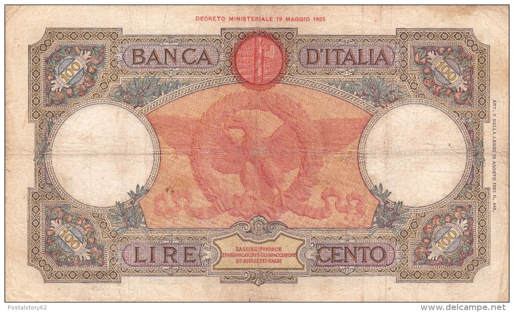 Lire 100 Aquila Romana Fascio Dec. 12/01/1935 Firme Azzolini - Cima. Integra E In Buono Stato - 100 Lire