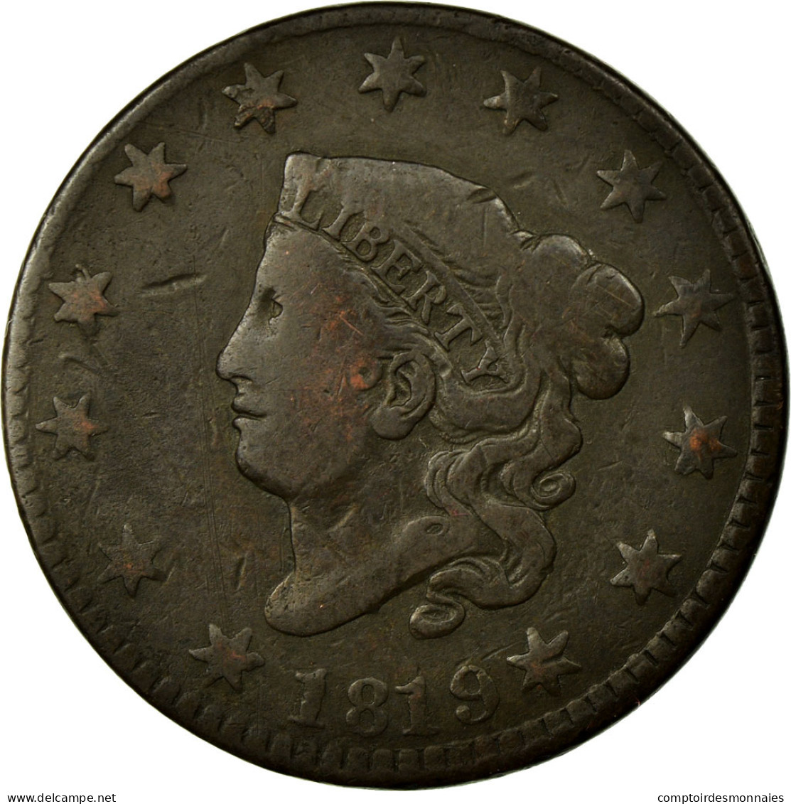 Monnaie, États-Unis, Coronet Cent, Cent, 1819, Philadelphie, TB+, Cuivre, KM:45 - 1816-1839: Coronet Head