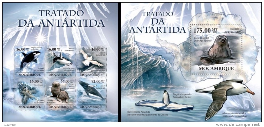 Mozambico 2011, Antartic Treaty, Pinguins, Bird, Fishes, 6val In BF +BF - Albatros & Stormvogels
