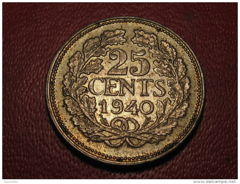 Netherlands - 25 Cents 1940 Wilhelmina 8085 - 25 Centavos