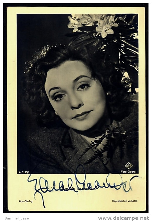 Autogramm Zarah Leander Handsigniert  - Portrait Zarah Leander  -   Schauspieler Foto Nr. A 3136/1 Von Ca.1940 - Autographs