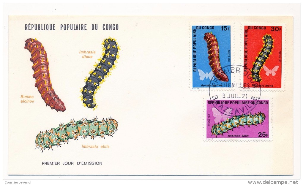 Congo => 2 Enveloppes FDC => Série Chenilles - 3 Juillet 1971 - Brazzaville - FDC