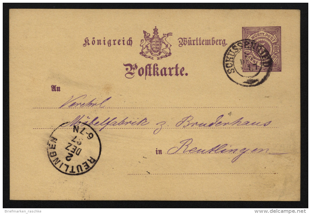 Württemberg,Ganzsache Mit O-Schussenried 1887 (9000) - Ganzsachen