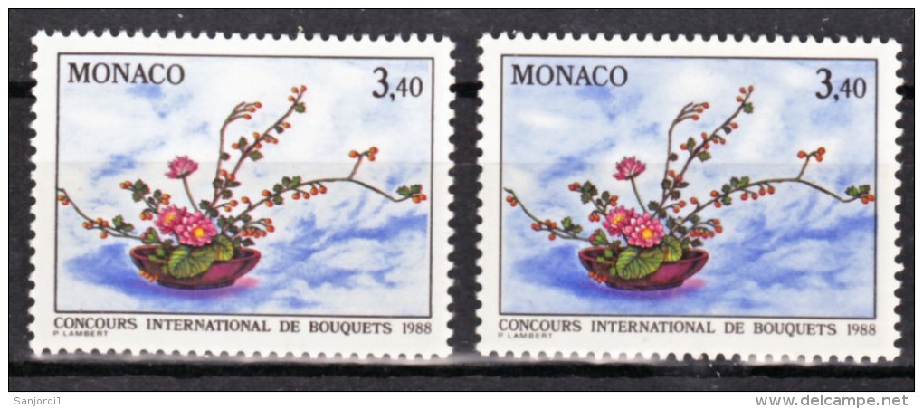 Monaco 1598 Variété Fond Blanc Violacé Et Bleu Bouquet De Fleurs   Neuf ** TB  MNH Sin Charnela - Variétés