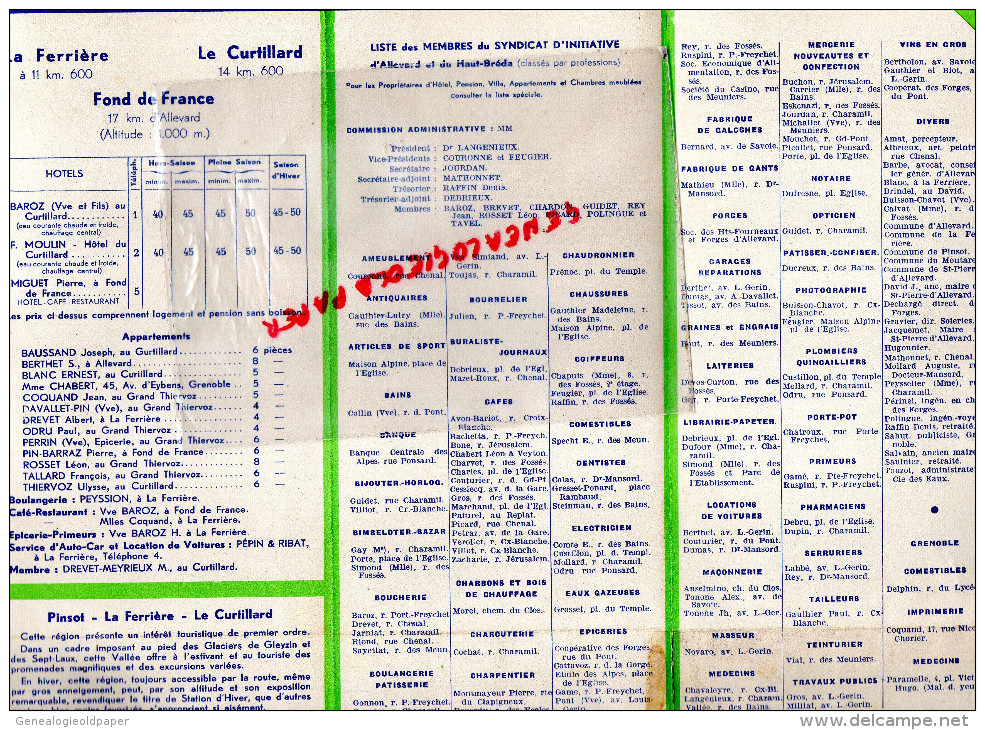 38 - ALLEVARD LES BAINS - DEPLIANT TOURISTIQUE STATION THERMALE 1939- ET HAUT BREDA- PINSOT-CURTILLARD-LA FERRIERE- - Dépliants Touristiques