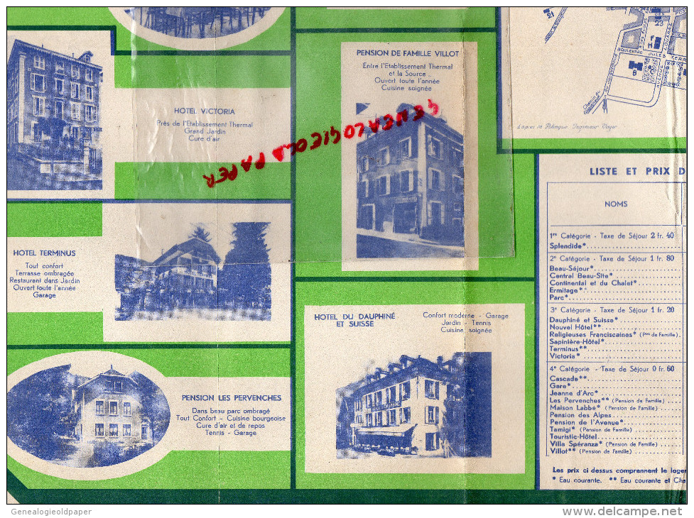 38 - ALLEVARD LES BAINS - DEPLIANT TOURISTIQUE STATION THERMALE 1939- ET HAUT BREDA- PINSOT-CURTILLARD-LA FERRIERE-