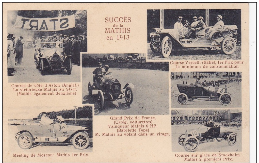 STRASBOURG - Carte Pub Des Automobiles MATHIS - Les Succès En 1913 - Course De Côte D'ANGLET, Meeting De MOSCOU (67) - Strasbourg