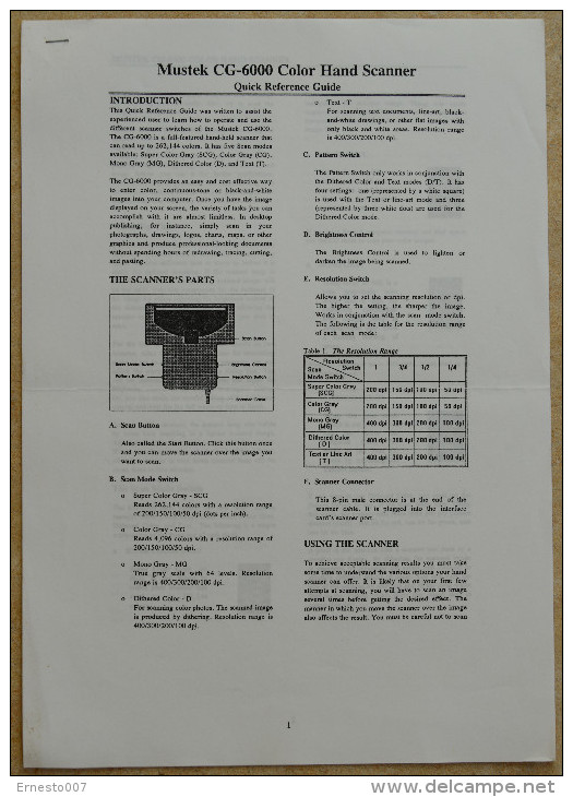 Hand-Held Scanner Mustek CG-6000 Super 262.144 Colors*gebraucht Mit Manual (englisch)--gebraucht - Supplies And Equipment