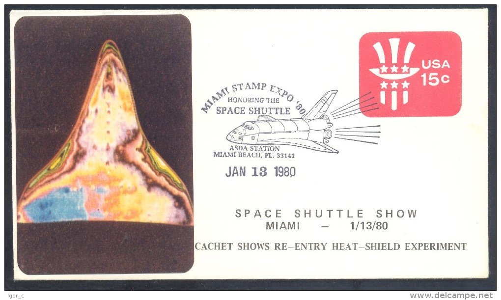 USA 1980 Postal Stationery Cover: Space Weltraum Espace: Miami Stamp Expo Honoring The  Space Shuttle Cancellation - Etats-Unis