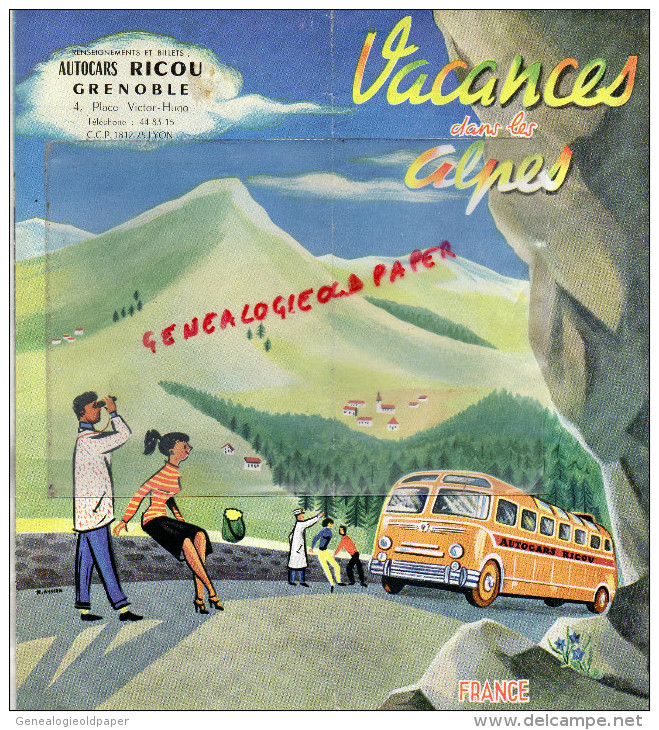 38 - GRENOBLE - VACANCES DANS LES ALPES-AUTOCARS RICOU -CHAMONIX-GENEVE-LYON-VALENCE-BRIANCON-CHAMBERY-VOIRON-URIAGE- - Dépliants Touristiques