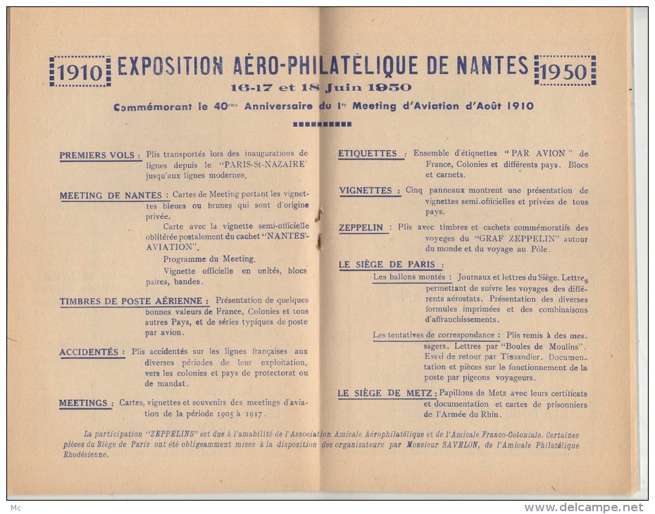 Exposition Aéro Philatelique De Nantes 17 Et 18 Juin 1950 - Exposiciones Filatélicas